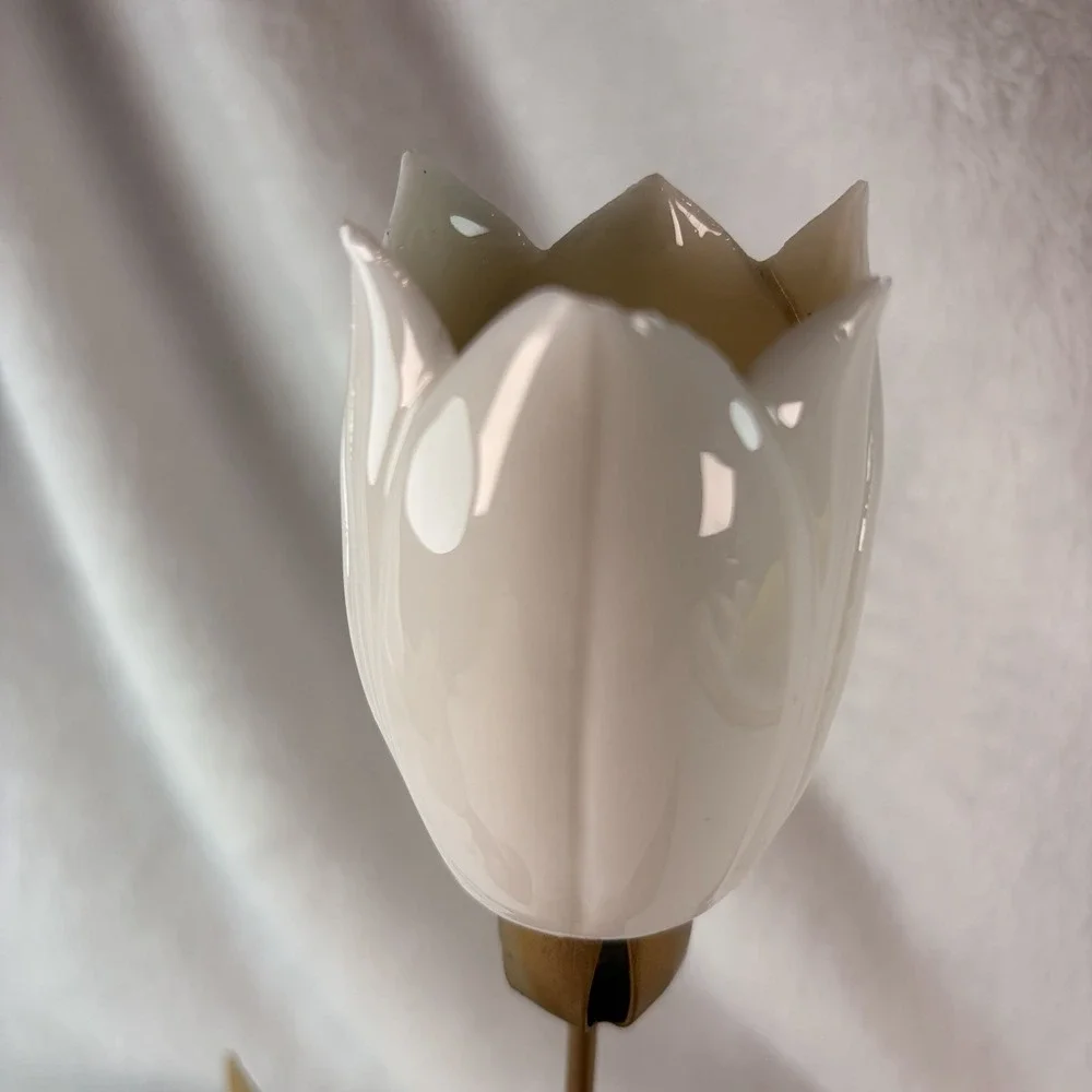 Vintage Brass & Ceramic Tulip Candle Holder Set Shabby Chic Hollywood Glam EVC
